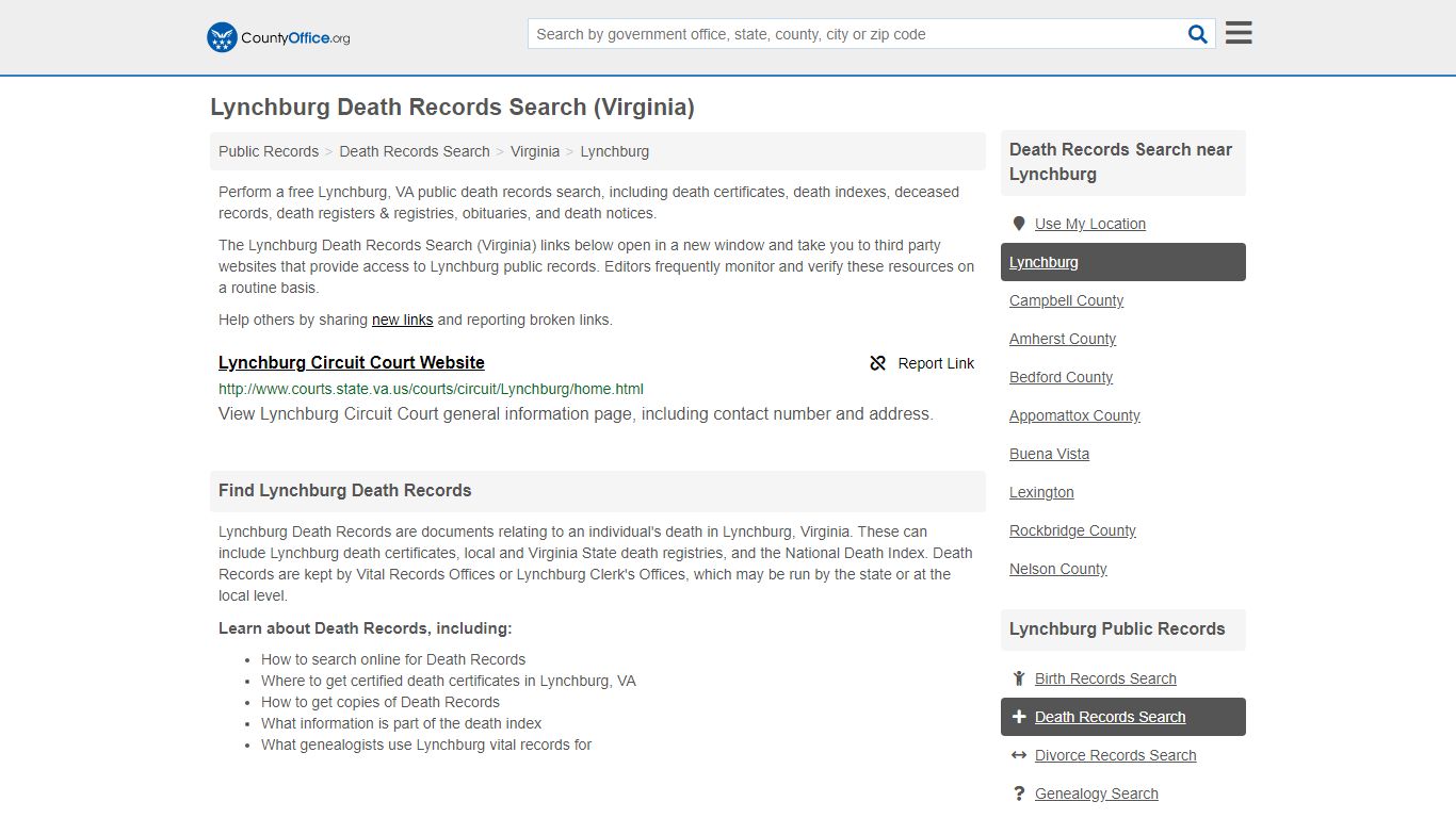 Death Records Search - Lynchburg, VA (Death Certificates ...