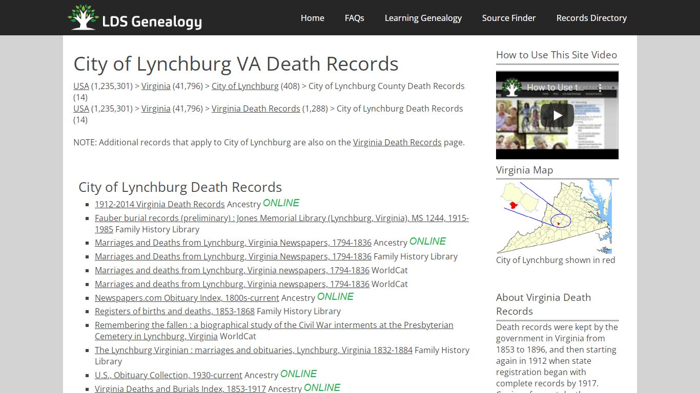 City of Lynchburg VA Death Records - LDS Genealogy